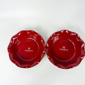 Emile Henry Red Round Pie Quiche Baking Pans 6" Ruffled Edge set of 2 61.79